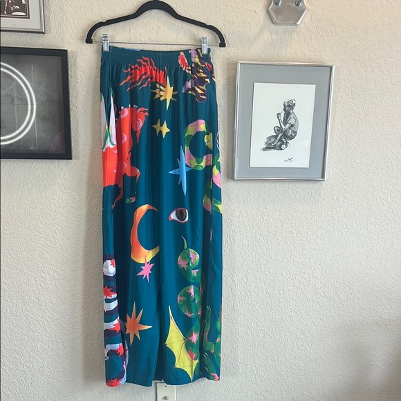 Teal Graphic Wide Leg Pants - Picture 1 of 1